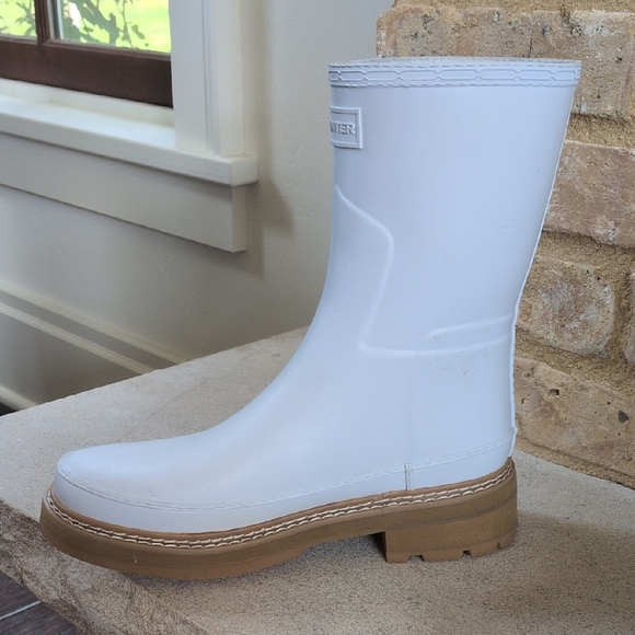 HUNTER I White Refined Stitch Detail Spurrey Short Wellies Rain Boots, 8 - Picture 11 of 13